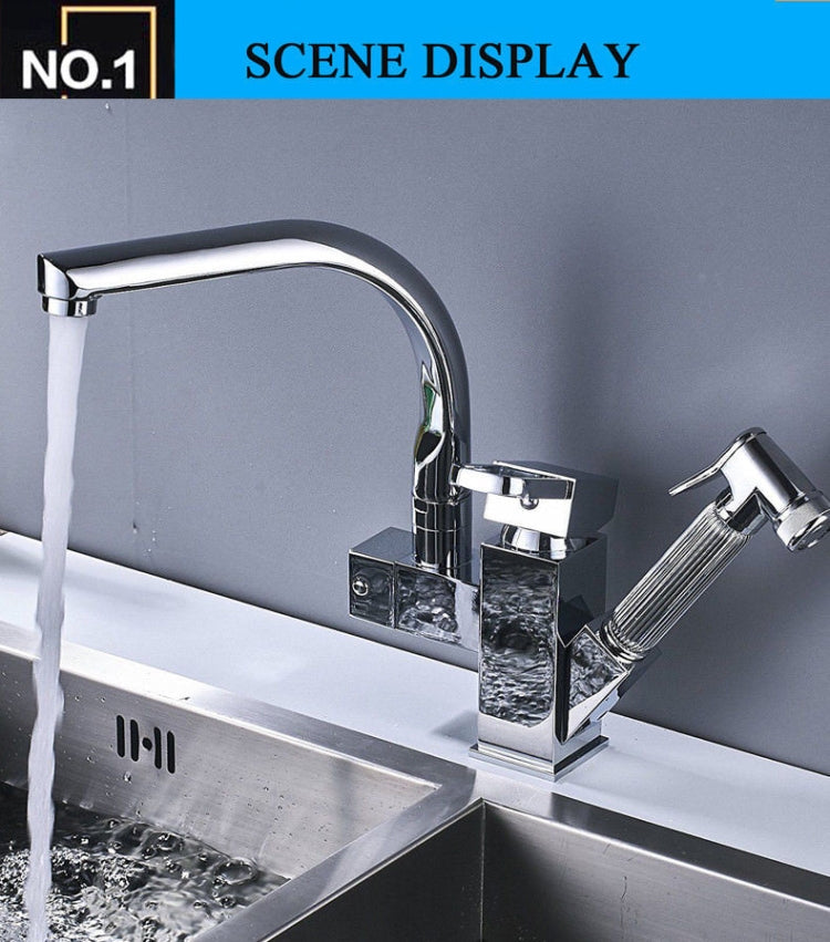 Kitchen Faucet Mixer Tap Single Handle Two Swivel Spouts Hot Cold Water Tap Pull Out Flushing Spray Tap, Low – Durable Build, Easy to Use
