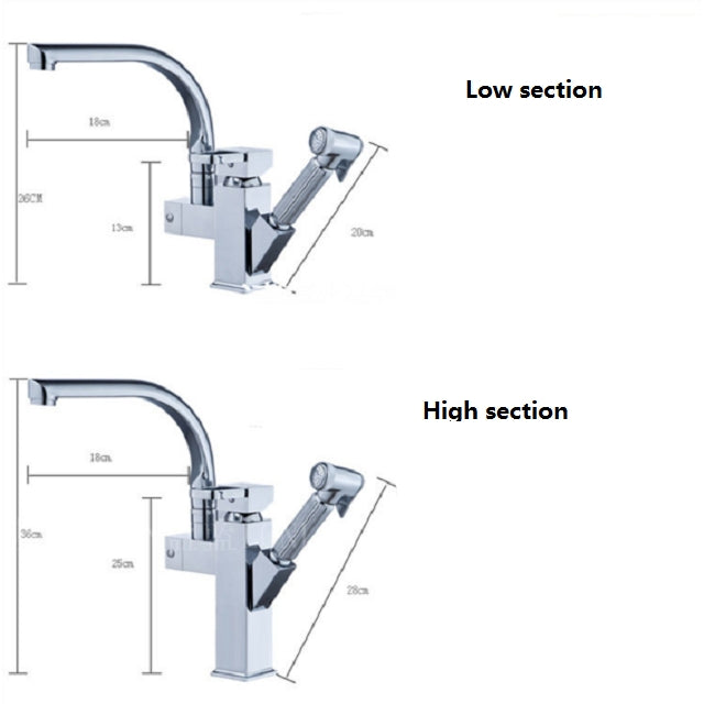Kitchen Faucet Mixer Tap Single Handle Two Swivel Spouts Hot Cold Water Tap Pull Out Flushing Spray Tap, Low – Durable Build, Easy to Use