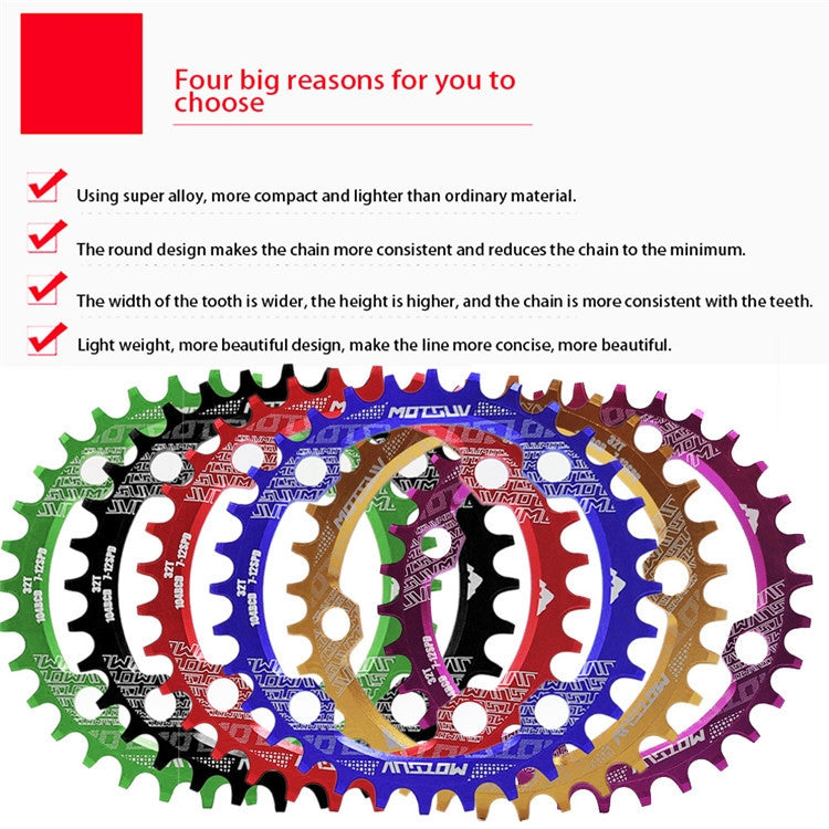 MOTSUV Round Narrow Wide Chainring MTB Bicycle 104BCD Tooth Plate Parts, Disk 32T, Disk 34T, Disk 36T, Disk 38T, Elliptic plate 32T