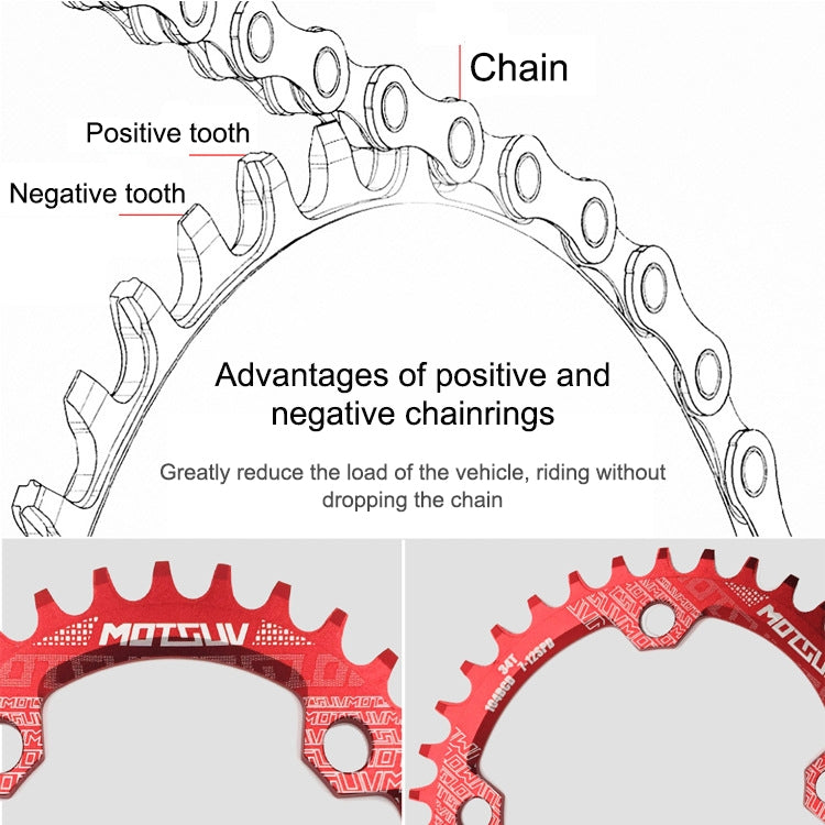 MOTSUV Round Narrow Wide Chainring MTB Bicycle 104BCD Tooth Plate Parts, Elliptic plate 34T, Elliptic plate 36T, Elliptic plate 38T