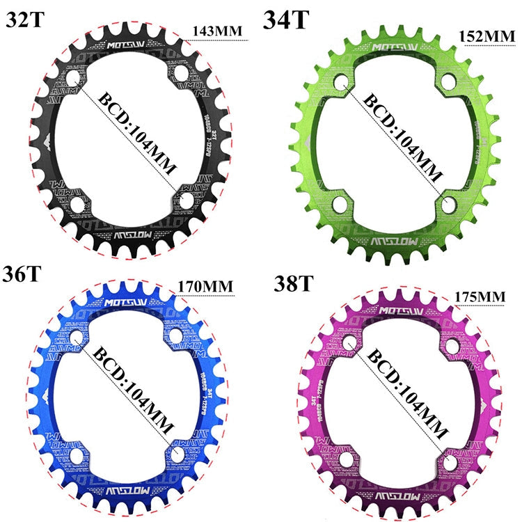 MOTSUV Round Narrow Wide Chainring MTB Bicycle 104BCD Tooth Plate Parts, Elliptic plate 34T, Elliptic plate 36T, Elliptic plate 38T