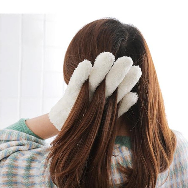 Singe Fast Dry Hair Gloves Quick Drying Coral Velvet Absorbent Gloves White