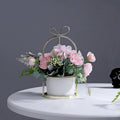 Wrought Iron Portable Frame Hydrangea Flower Pot Decoration Ornaments Home Study Office Wedding Decoration, Light Pink, Light Yellow, light Purple, Light Green, Light Blue, Elegant White Light Pink