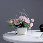 Wrought Iron Portable Frame Hydrangea Flower Pot Decoration Ornaments Home Study Office Wedding Decoration, Light Pink, Light Yellow, light Purple, Light Green, Light Blue, Elegant White Light Pink