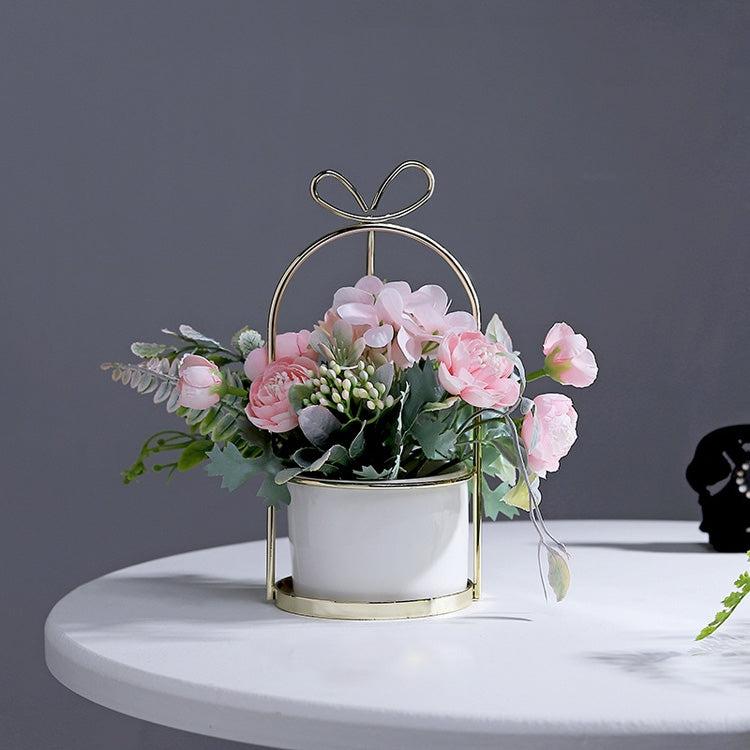 Wrought Iron Portable Frame Hydrangea Flower Pot Decoration Ornaments Home Study Office Wedding Decoration, Light Pink, Light Yellow, light Purple, Light Green, Light Blue, Elegant White Light Pink