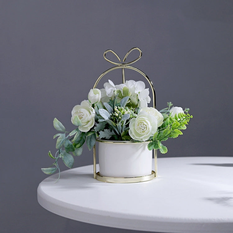 Wrought Iron Portable Frame Hydrangea Flower Pot Decoration Ornaments Home Study Office Wedding Decoration, Light Pink, Light Yellow, light Purple, Light Green, Light Blue, Elegant White – Durable Build, Easy to Use Elegant White
