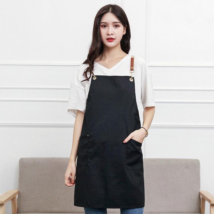Cotton Kitchen Dining Overalls Strap Apron Black
