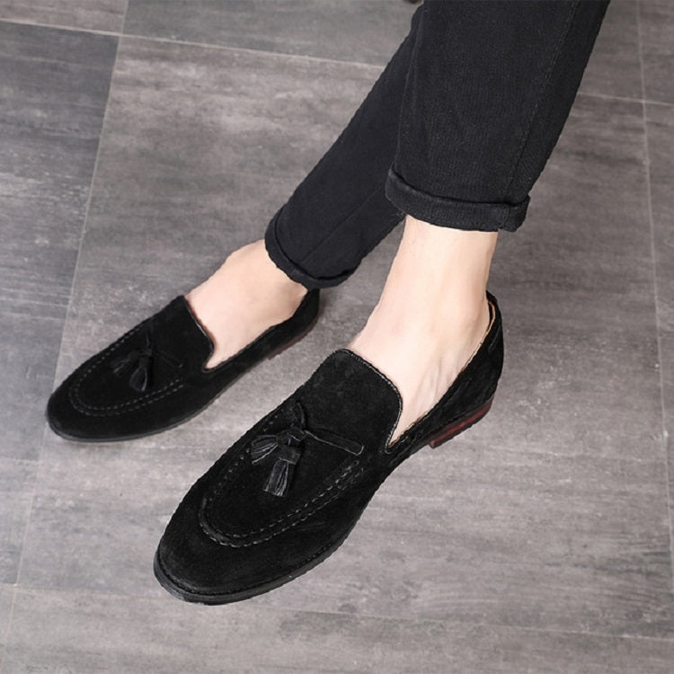 Men Leather Shoes Suede Tassels Slip-on Peas Shoes, 43, 37, 38, 39, 40, 41, 42, 44, 45, 46, 47, 48 43 Black