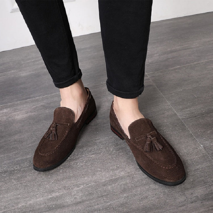 Men Leather Shoes Suede Tassels Slip-on Peas Shoes, 43, 37, 38, 39, 40, 41, 42, 44, 45, 46, 47, 48 – Wear-resistant, Leather, Non-slip 46 Brown