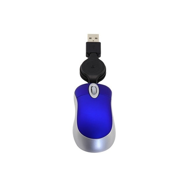 Mini Computer Mouse Retractable USB Cable Optical Ergonomic1600 DPI Portable Small Mice for Laptop – Durable Build, Easy to Use Blue