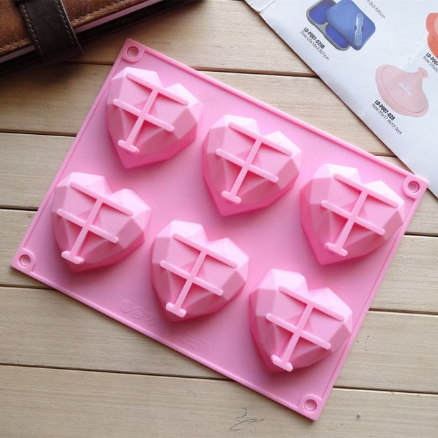 6 in 1 Heart Shape Silicone Mold For Baking Mousse Cake DIY Silicone Molds, 6 in 1 Heart Shape 6 in 1 Heart Shape