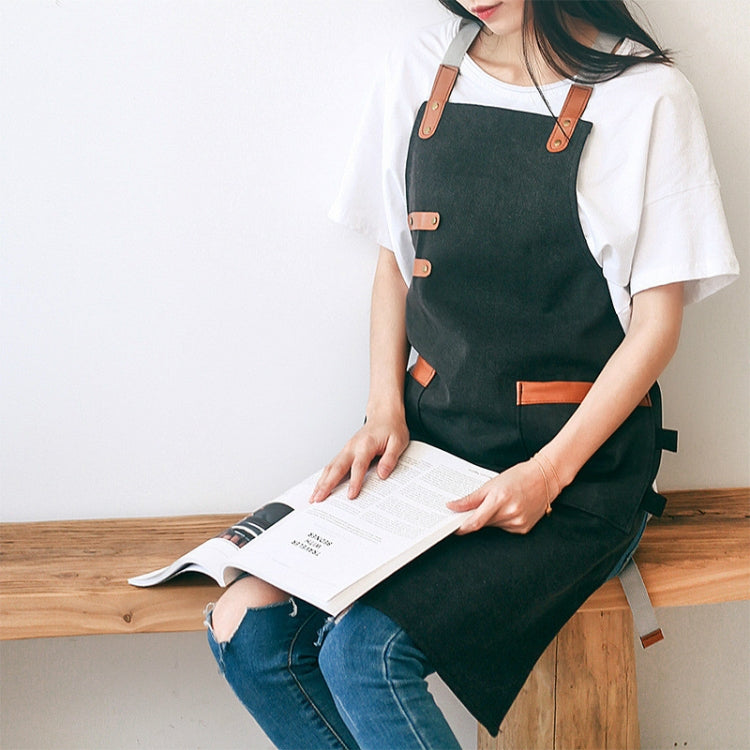 Washed Canvas Apron Chef Cafe Shop BBQ Hairdresser Aprons – Leather Black