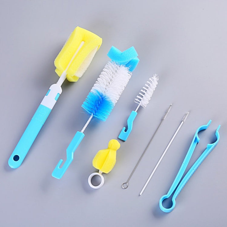 7PCS/Set Bottle Sponge Cleaning Brush Tools Straw Brush Set Blue