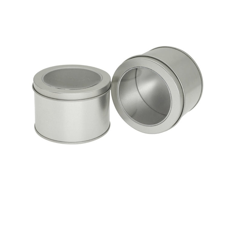 Deep Round Skylight Transparent Window Top Cover Tin Box Food Tea Can Baking Cake Box, 9cm x 9cm x 6cm 9cm x 9cm x 6cm Silver