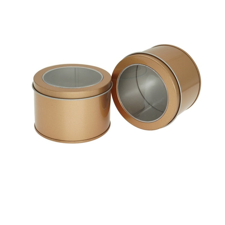 Deep Round Skylight Transparent Window Top Cover Tin Box Food Tea Can Baking Cake Box, 9cm x 9cm x 6cm – Durable Build, Easy to Use 9cm x 9cm x 6cm Gold
