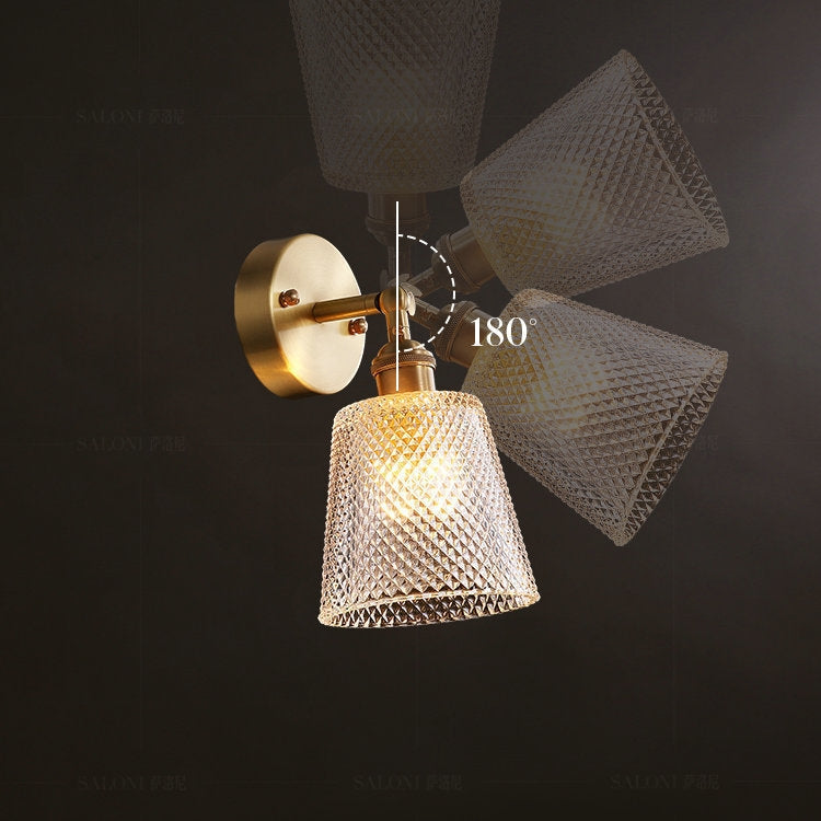 Copper Living Room Bedroom Crystal Wall Lamp, All Copper Single Head