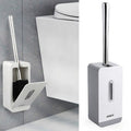 MENGNI Suction Wall Long Handle Toilet Brush Storage Box Bathroom Cleaning Kit Grey