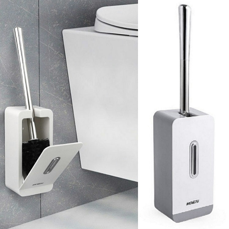 MENGNI Suction Wall Long Handle Toilet Brush Storage Box Bathroom Cleaning Kit Grey