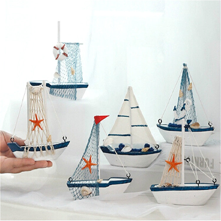 Vintage Wooden Canvas Boat Model Decoration Home room Decoration, White Boat, Lifebuoy Boat, Red Flag Boat, Canvas Boat, White Fishing Net Boat, Sea Anchor Boat – Durable Build, Easy to Use