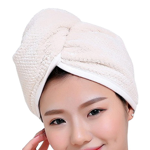 Womens Magic Quick Dry Bath Hair Drying Towel Cap Bathing Tool – Durable Build, Easy to Use Creamy White