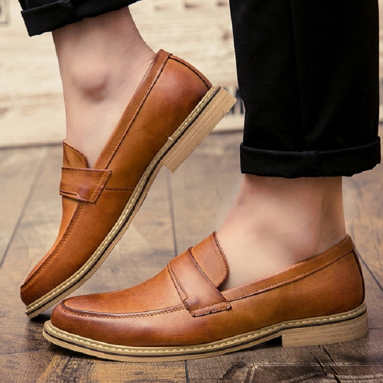 British Style Pointed Shoes Versatile Casual Shoes Slip-on Men Shoes, 42 42 Brown