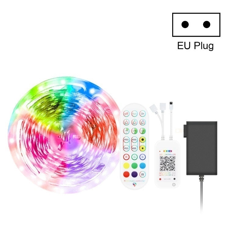 Bluetooth Suit Smart Music Sound Control Light Strip Non-waterproof 5050 RGB Colorful Atmosphere LED Light Strip With 24-Keys Remote Control, 5M 150 LEDs, 5M 300 LEDs, 10M 300 LEDs, 10M 600 LEDs, 15M 450 LEDs, 15M 270 LEDs – Waterproof, Bluetooth, TPU 5M 300 LEDs EU Plug