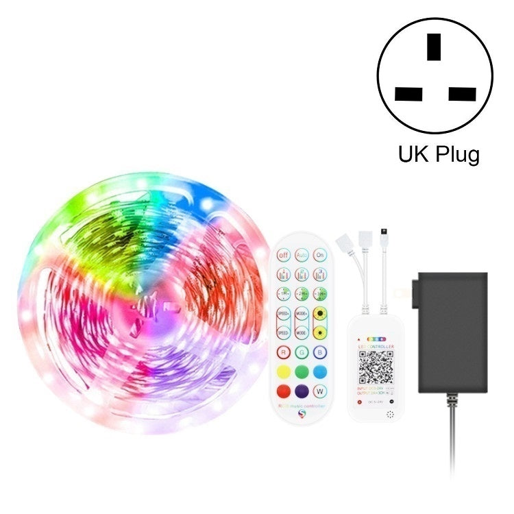 Bluetooth Suit Smart Music Sound Control Light Strip Non-waterproof 5050 RGB Colorful Atmosphere LED Light Strip With 24-Keys Remote Control, 5M 150 LEDs, 5M 300 LEDs, 10M 300 LEDs, 10M 600 LEDs, 15M 450 LEDs, 15M 270 LEDs – Waterproof, Bluetooth, TPU 5M 300 LEDs UK Plug