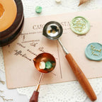 Wooden Handle Brass Seal Wax Spoon Tool Melting Sealing Wax Hand Account Stainless Steel Fire Paint Spoon, Straight Round Wooden Spoon
