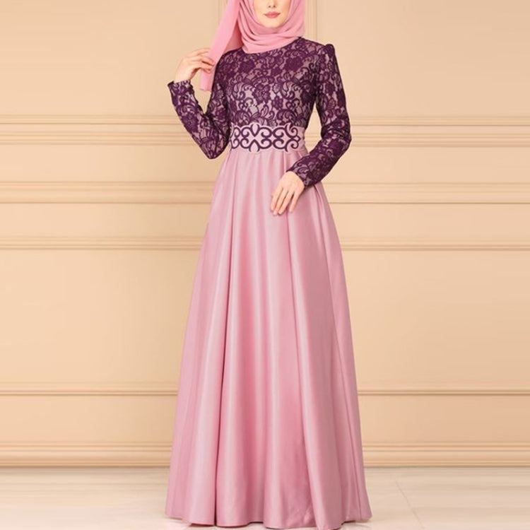 Lace Stitching Retro Large Swing Dress Ethnic Style Long-Sleeved Slim Dress, XXL, XXXXL, XXXXXL, XXXL