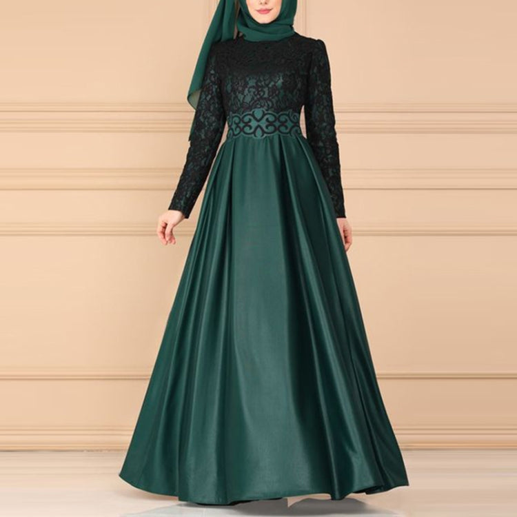Lace Stitching Retro Large Swing Dress Ethnic Style Long-Sleeved Slim Dress, XXL, XXXXL, XXXXXL, XXXL