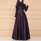 Lace Stitching Retro Large Swing Dress Ethnic Style Long-Sleeved Slim Dress, XXL, XXXXL, XXXXXL, XXXL