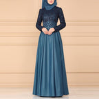 Lace Stitching Retro Large Swing Dress Ethnic Style Long-Sleeved Slim Dress, XXL, XXXXL, XXXXXL, XXXL