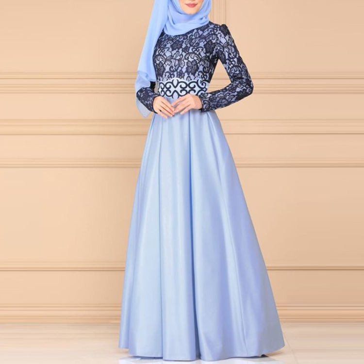 Lace Stitching Retro Large Swing Dress Ethnic Style Long-Sleeved Slim Dress, XXL, XXXXL, XXXXXL, XXXL