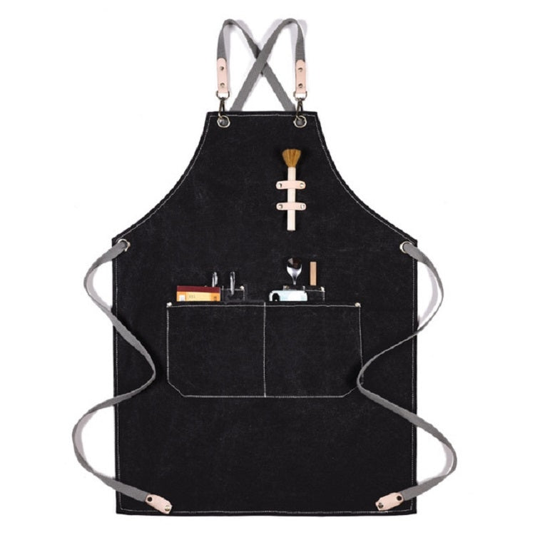 Barbecue Cooking Bartender Antifouling Thick Canvas Apron Black A