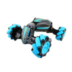 Gesture Sensing Remote Control Twisting Car Light Music Deformation Car Drift Traverse Dance Off-road Stunt Car Blue