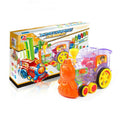 Puzzle Domino Car Electric Train With Sound And Light Music Automatic Licensing Electric Car Toy, Transparent, Yellow Bee, White Cow Transparent