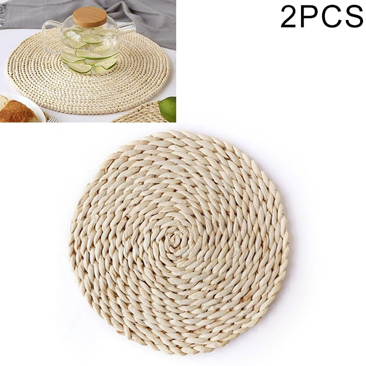 2 PCS Non-slip Natural Corn Woven Thickening Insulated Tea Mat Table Heat-resistant Casserole Mat, Round Coaster 10cm, Round Placemat 22cm, Round Placemat 35cm Round Coaster 10cm