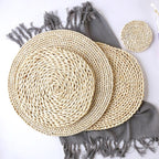 2 PCS Non-slip Natural Corn Woven Thickening Insulated Tea Mat Table Heat-resistant Casserole Mat, Round Coaster 10cm, Round Placemat 22cm, Round Placemat 35cm