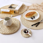 2 PCS Non-slip Natural Corn Woven Thickening Insulated Tea Mat Table Heat-resistant Casserole Mat, Round Coaster 10cm, Round Placemat 22cm, Round Placemat 35cm