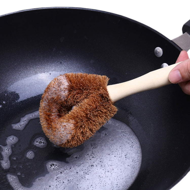 10 PCS Natural Coconut Palm Non-stick Oil Long Handle Pot Brush Cleaning Brush Kitchen Cleaning Tool, Coconut Palm Brush Coconut Palm Brush