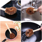 10 PCS Natural Coconut Palm Non-stick Oil Long Handle Pot Brush Cleaning Brush Kitchen Cleaning Tool, Coconut Palm Brush