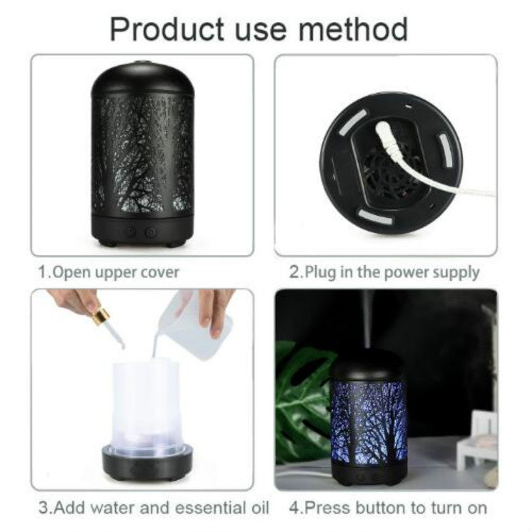 Metal Tree Air Humidifier Essential Oil Diffuser Mist Maker Colorful LED Lamp Diffuser Aromatherapy Air Purifier,, EU Plug – TPU