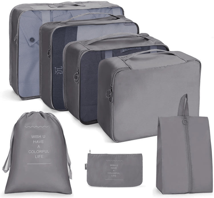 Travel Storage Bag Set Folding Storage Bag, 7 In 1, 8 In 1 Beam Mouth, 8 In 1 Cosmetic Bag – 4K 7 In 1 Gray