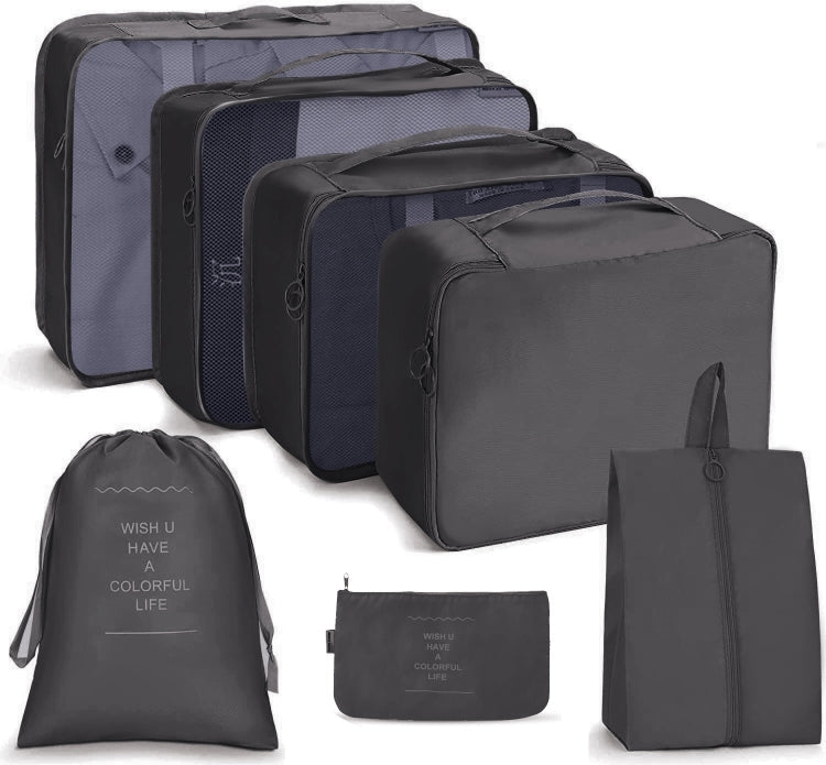 Travel Storage Bag Set Folding Storage Bag, 7 In 1, 8 In 1 Beam Mouth, 8 In 1 Cosmetic Bag – 4K 7 In 1 Black