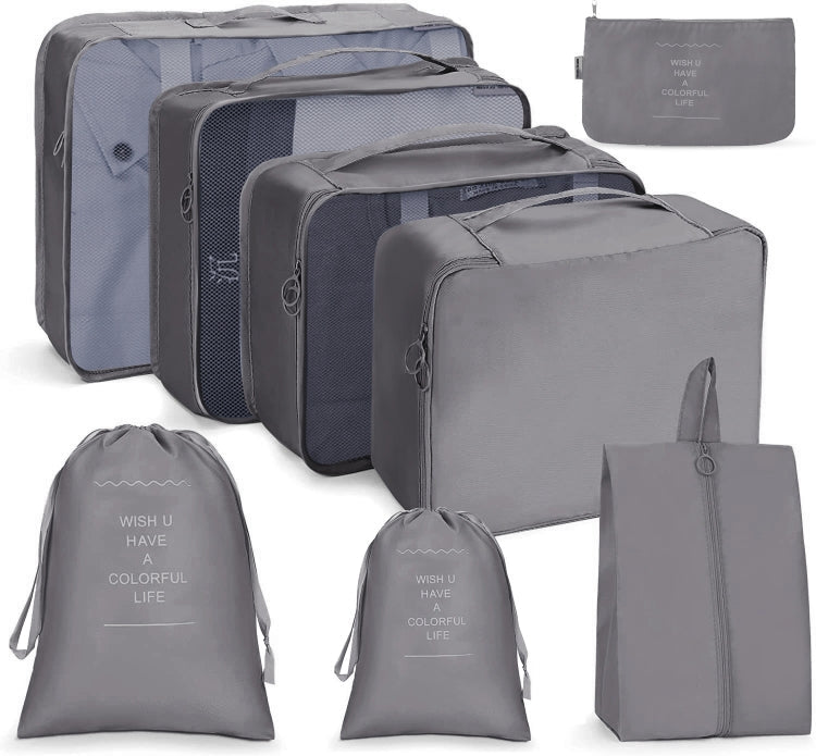 Travel Storage Bag Set Folding Storage Bag, 7 In 1, 8 In 1 Beam Mouth, 8 In 1 Cosmetic Bag – 4K 8 In 1 Beam Mouth Gray