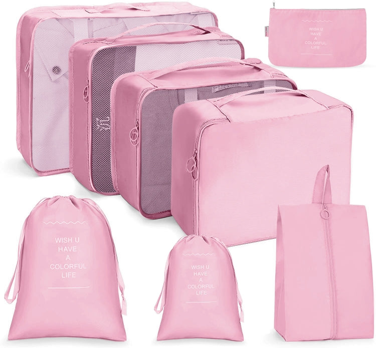 Travel Storage Bag Set Folding Storage Bag, 7 In 1, 8 In 1 Beam Mouth, 8 In 1 Cosmetic Bag – 4K 8 In 1 Beam Mouth Pink
