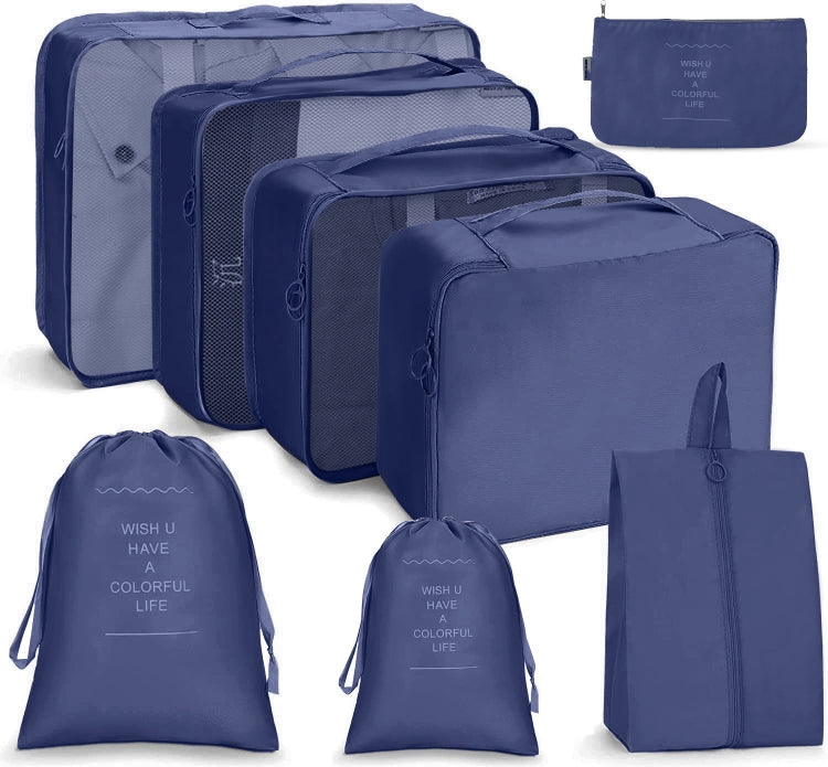 Travel Storage Bag Set Folding Storage Bag, 7 In 1, 8 In 1 Beam Mouth, 8 In 1 Cosmetic Bag – 4K 8 In 1 Beam Mouth Navy Blue