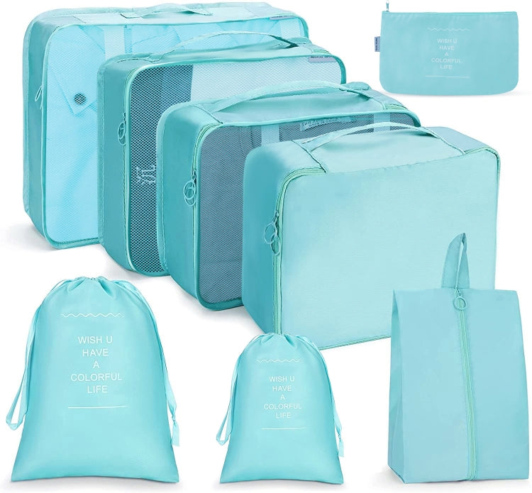 Travel Storage Bag Set Folding Storage Bag, 7 In 1, 8 In 1 Beam Mouth, 8 In 1 Cosmetic Bag – 4K 8 In 1 Beam Mouth Bright Blue