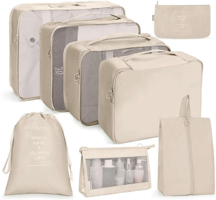 Travel Storage Bag Set Folding Storage Bag, 7 In 1, 8 In 1 Beam Mouth, 8 In 1 Cosmetic Bag – 4K 8 In 1 Cosmetic Bag Beige