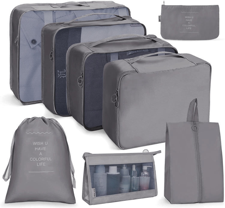 Travel Storage Bag Set Folding Storage Bag, 7 In 1, 8 In 1 Beam Mouth, 8 In 1 Cosmetic Bag – 4K 8 In 1 Cosmetic Bag Gray